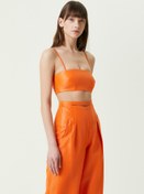Resim Turuncu İnce Askılı Crop Bluz 