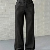 Resim Kadınlar İçin Çizgili Yan Yarık ve Düzensiz Ön Kapanışlı Pantolon - Sonbahar/Kış için Modaya Uygun Geniş Paça Günlük Giysi 