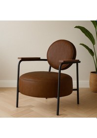 Resim Azra Mobilya Venüs Acı Kahve Modern Deri Berjer Metal Ayaklı Koltuk Oturma Odası & Salon İçin Şık Tekli Koltuk Kahverengi 