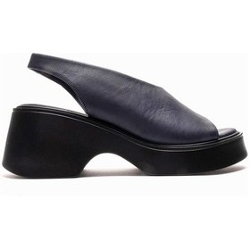 Resim Luvishoes Roy Lacivert Cilt Hakiki Deri Kadın Dolgu Topuklu Sandalet 