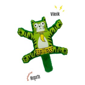 Resim Mihav Sesli Köpek Oyuncağı | Vikvik ve Hışırtılı Kedi Şekilli Aktivite Oyuncağı - Yeşil 