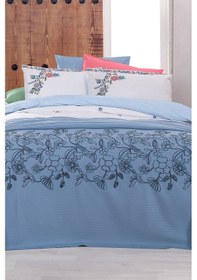 Resim Sarev Eva Mia Mavi Tek Kişilik %100 Pamuk Nevresim Takımı Ve Pike Seti 