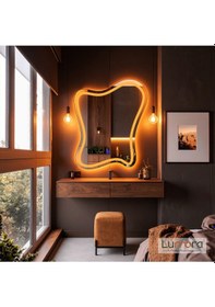 Resim Elvenor Amber Led'li Lazer Kumlamalı Lavabo & Banyo Aynası Dokunmatik Sensörlü 70 X 56 Cm Turuncu 