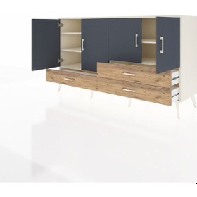 Resim Hyperion Konsol 5 Raflı 3 Çekmeceli 4 Kapaklı 176x44x99 Aytaşı-an Aytaşı-antrasit/çam 