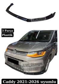 Resim Volkswagen Caddy 2021-2026 Uyumlu Ön Lip - 3 Parça Parlak Siyah Plastik Karlık 