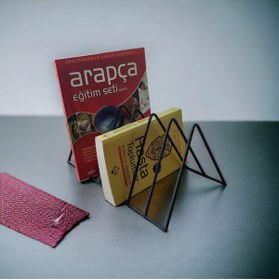 Resim dekorigo Üçgen 5 Gözlü Metal Dekoratif Masaüstü Dergilik/ Kitaplık 25x18cm 