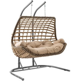 Resim AyrStore Cunda Çiftli Rattan Bahçe Balkon Salıncağı Açık Kahve 