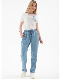 Resim 25y0657k1 Kadın Beli Bağlamalı Denim Pantolon A.mavi 