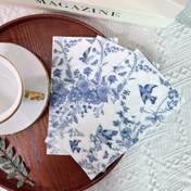 Resim 20 Adet, Zarif Mavi Çiçek ve Kuş Desenli Yemek Peçeteleri 33.02x39.88cm, Düğün Doğum Günü Çay Partisi Dekorasyon Kağıt Peçeteler, Restoran Otel Ev Mutfak Kağıt Havlular, Parti Malzemeleri 