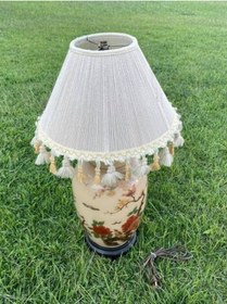 Resim Gül Motifli Antika Porselen Abajur 70 CM 