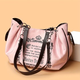 Resim Bal Kadın Moda Omuz Çantası, Faux Deri Tote Mektup Baskı ile, Sabit Askılar ile Hafif Lüks El Çantası, Film Temalı, Düz Renk, Manyetik Kapanış, Polyester Kaplı, Tüm Durumlar için Çok Yönlü 