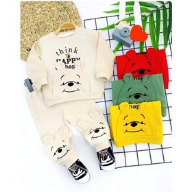 Resim 9-12-18-24 Ay Pohh Desenli Uzun Kollu Sweat 2li Kız Erkek Bebek Takımı Krem Krem 