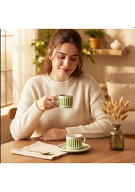 Resim Güral Porselen Mental 12 Parça Kahve Fincan Takımı 559 Yeşil 