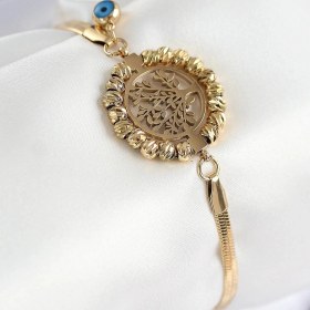 Resim Dodes Dodes 316l Çelik Nazar Boncuk Detaylı Hayat Ağacı Model İtalyan Zincir Gold Renk Kadın Bilekli Çok Renkli 