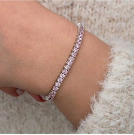 Resim Gümüş Pembe Zirkon Taşlı Su Yolu Kadın Bileklik Sl10781 Gümüş 
