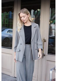Resim Jument Kadın İpeksi Dokulu Modal Kumaş Yakalı Cep Kapaklı Oversize Salaş Blazer Ceket-antrasit 