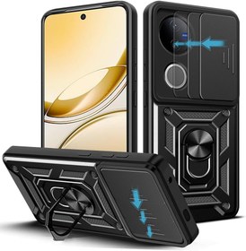 Resim Loyhee Vivo V50 5G için kılıf, kamera koruması, cep telefonu kılıfı, 360 derece halka ayaklı, yumuşak TPU tampon, darbeye dayanıklı + sert polikarbon arka yüzey, çizilmeye karşı dayanıklı, sert zırhlı 