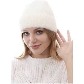 Resim Unisex Tam Kalıp İnce Sakallı Triko Bere - Beyaz Beyaz 