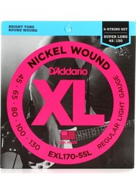 Resim D'addario Exl170-5sl Xl Nickel Wound 5 Telli Bas Gitar Tel Seti - 45-130 Profesyonel Super Long Scale, Ekstra Uzun Saplı 5 Telli Baslar İçin İdeal Uzunluk Ve Parlak Ton 