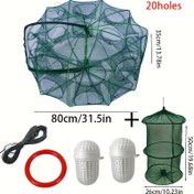 Resim 20 Delikli Balık Tuzak Otomatik Katlanabilir Tasarım - Balık, Karides, Karides, Karides ve Karides Yakalamak İçin Dayanıklı PA Naylon Ağı - İp, Halka, Balık Tutucu ve 2 Yem Topu Dahil - 80cm/31.5in, 26cm/10.23in, 50cm/19.68in, 35cm/13.78in, Balık Tuzakları|Otomatik Katlanabilir Tuzak|Dayanıklı Balık Ağı 