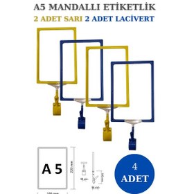 Resim 4adet Sarılacivert A5 Mandallı Sepet Etiketi Çerçeveli Etiketlik Sarı Lacivert 