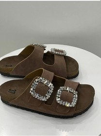 Resim İlyada Taşlı Çift Toka Kadın Kahverengi Terlik Kahverengi 