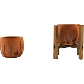 Resim Bitki Tasarımı Ev Dekorasyon Siyah Çizgi Desenli Terakota Toprak Saksı Saksılık Salon Çiçeklik İkili Set Ayaksız, 4 Ayaklı 12 Cm 