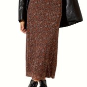 Resim Kadınlar için Elegant Orta Doğu Tarzı Çiçek Desenli Midi Etek - Polyester Knit Kumaş, Tüm Mevsim Çeşitli Tasarım 