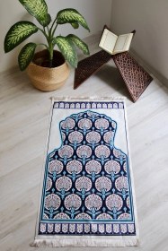 Resim Keseli Ipek Dokulu Seccade S1001 Mavi Beyaz 