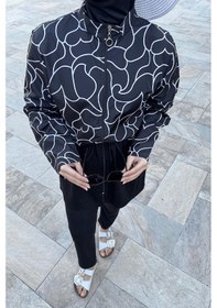 Resim Hmm Swimwear Tam Kapalı Dokuma Tesettür Mayo T244-015 Siyah Siyah 