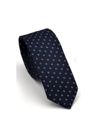 Resim Gaffy Mavi Desenli Lacivert Dokuma Kumaş Mendilli Slim Fit Kravat // Sdk230902 Lacivert - Mavi 