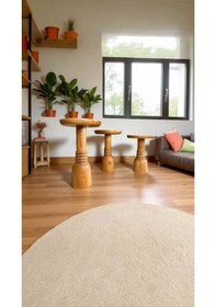 Resim Şık Tik Ağacı Renk Ahşap Mantar Sehpa 3 Lü Doğal Zigon Fiskos Takımı Kahverengi 