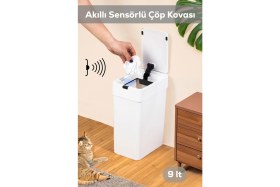 Resim Hareket Sensörlü Sessiz Kapatma Çöp Kutusu Banyo Mutfak Çöp Kovası Kapaklı Banyo Çöp Kovası 9 Lt. 