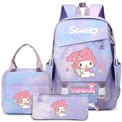 Resim Maxaccess Sanrio Öğrenci Sırt Çantası Üçlü Set Multicolor Purple Fireworks Style Kişiselleştirilebilir Okul Çantası Geniş Kapasiteli Multicolor 