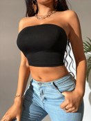 Resim Liona Kadın Siyah Straplez Crop Top Bluz 