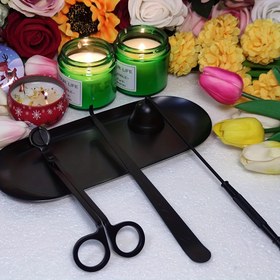 Resim 4'ü 1 Arada Siyah Mum Araçları Seti: Mum Fitil Kesici, Mum Fitil Söndürücü, Mum Fitil Daldırıcı, Paslanmaz Çelik Mum Kapak Aksesuar Kit'i - Mum Severler İçin Günlük Pratik Hediye Seçeneği 