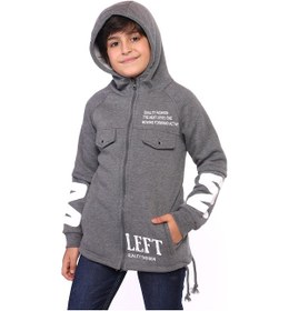 Resim Toontoy Kids Toontoy Erkek Çocuk Kapüşonlu Fermuarlı Cepli Düşük Omuz Baskılı Reglan Kol Örme Hırka - Beli Ayarlanabilir Bağcıklı 3 İplik Şardonlu Antrasit 