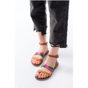 Resim 205-209 Multi Hakiki Deri Tokalı Parmak Arası Kadın Sandalet Altın - Taba 