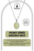 Resim OSMANLI DOĞAL TAŞ Prehnit Doğal Taş Gümüş Çerçeveli Kolye 