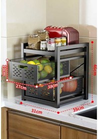 Resim 2 Katlı Lux Metal Siyah Çekmeceli Patates Soğan Sebze Meyve Sepeti Sebzelik 1012-cn 