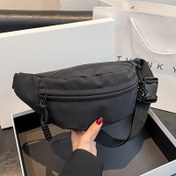 Resim Unisex Rahat Bel Çantası - Ayarlanabilir Omuz Askısı, Çıkarılabilir Askı, Fermuar Kapanışı ve Polyester Kaplama, Erkekler ve Kadınlar İçin Siyah Naylon Spor Göğüs Çantası, Günlük Gezinti Aksesuarı | Şık Siyah Çanta | Güvenli Fermuar Kapanışı 