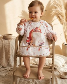 Resim Babydonat Aura Unicorn Desenli Sıvı Geçirmez Uzun Kollu Bebek Mama Önlüğü - Blw Uyumlu, Kırıntı Cepli Ve Leke 