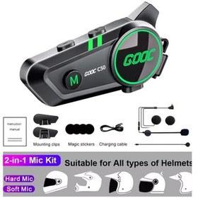 Resim C50 2x Motosiklet Intercom Kask Kulaklık 1000 Mah Rgb Işıklı Çift Eşleşme Çok Renkli 