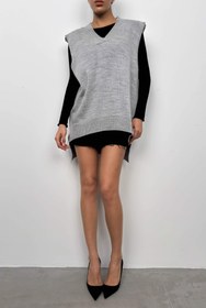 Resim V Yaka Oversize Gri Süveter - L 