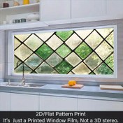 Resim Yeşil Elmas Cam Pencere Filmi - Buzlu Gizlilik Statik Yapışkanlı, Geometrik Dekoratif Etiket, Ev Cam Kapıları ve Pencereleri için, Çağdaş Stil, PVC Malzeme, 2mil Kalınlık, Kolay Uygulanır ve Çıkarılır, Kalıntı Bırakmaz, Modern Mutfak için Mükemmel 
