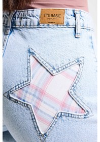 Resim Itsbasic Kadın Ice 4s6-3 Straight Fit Cep Yıldız Detaylı Özel Tasarım Denim Jean Buz Mavi 