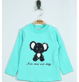 Resim Toontoy Kids Toontoy Kız Bebek Panda Nakışlı T-shirt Mint Yeşili 