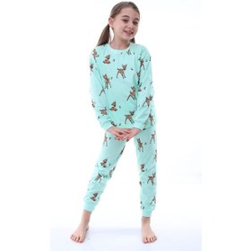Resim Zuzunga Geyik Desenli Kız Çocuk Pijama Takımı Turkuaz 