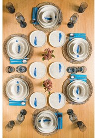 Resim Blue Leaf Geo 24 Parça 6 Kişilik Porselen Yemek Seti 