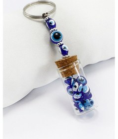 Resim El Yapımı Cam Şişe İçerisinde Nazar Boncuklu Anahtarlık, Hediyeli 